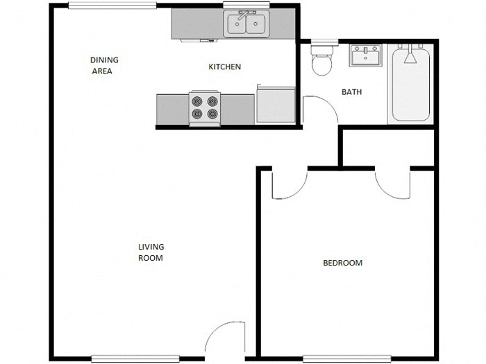 Floor plan for 1 bed, 1 bath, 625 sqft
